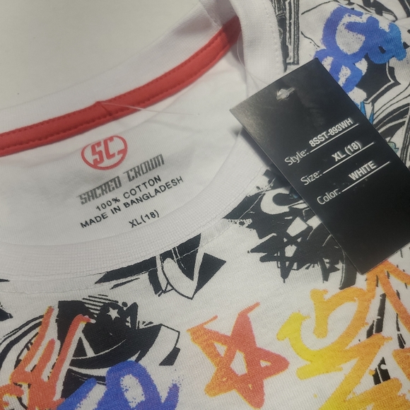 Sacred Crown boys XL radio graffiti print all over short sleeve t shirt - Picture 3 of 7